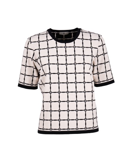 Shop ELISABETTA FRANCHI  Maglia: Elisabetta Franchi maglia fantasia.
Lavorazione a maglia.
Regular fit.
Girocollo.
Maniche corte.
Composizione: 63%Viscosa 37%Poliammide.
Made in Italy.. MK61B51E2-E84